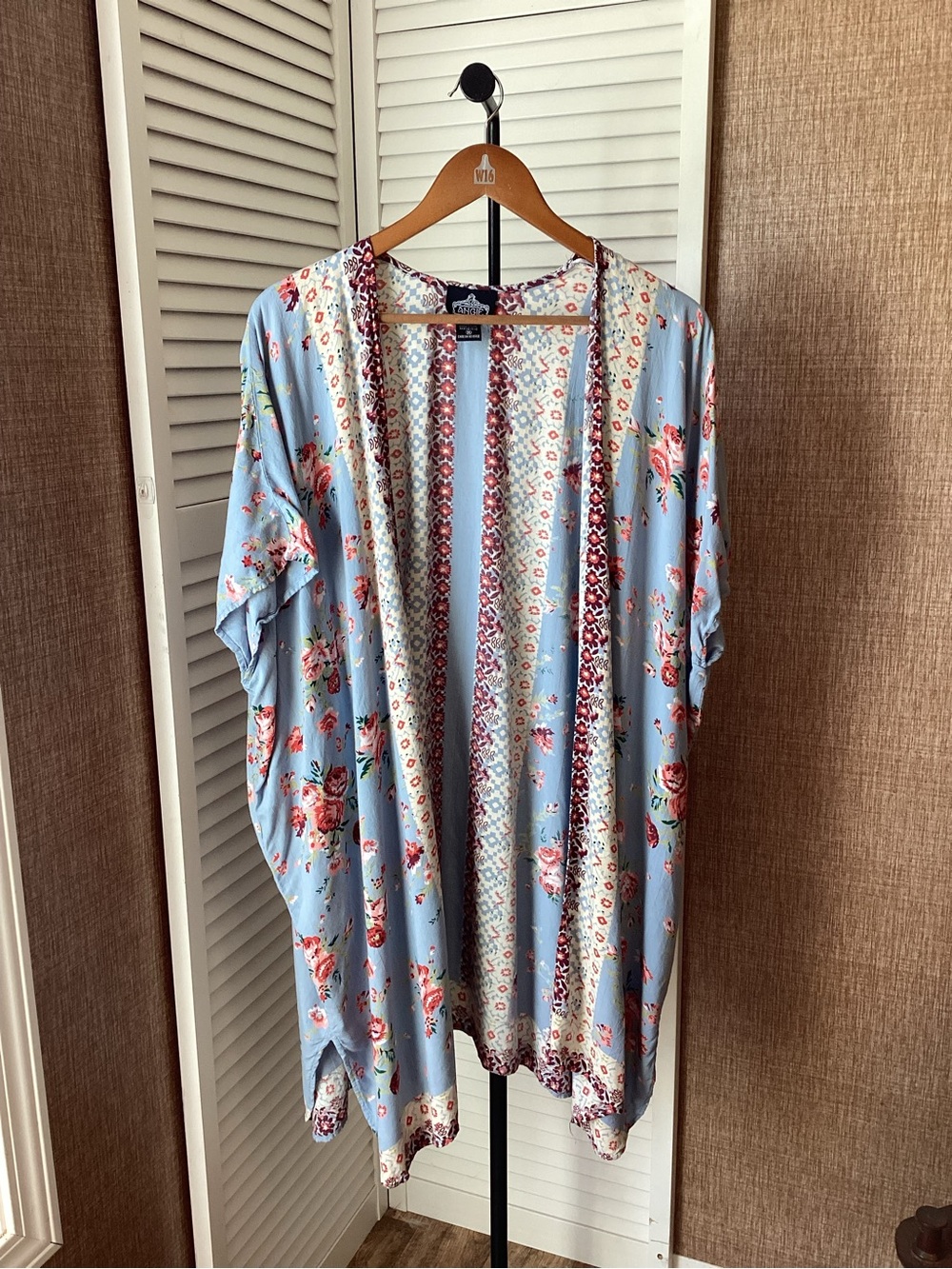 Angie Light Blue Floral Kimono with Multicolor Border